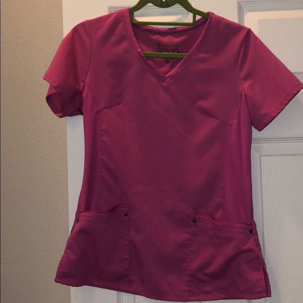 Healing hands- Purple label hot pink scrub top